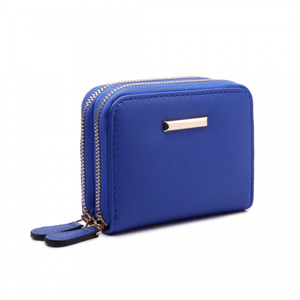 LP6680 - Miss Lulu Leather Look Double Zipped Coin Purse Royal Blue